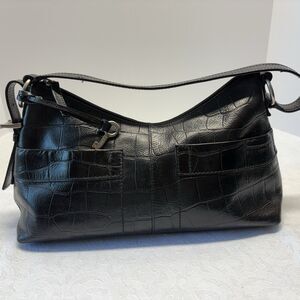 Fossil Black Croc-Embossed Shoulder Bag